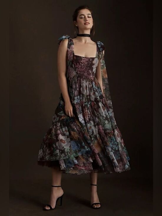 Anthropologie Dresses & Skirts - New BHLDN Isabella Tiered Square-Neck A-Line Midi Dress Size 18